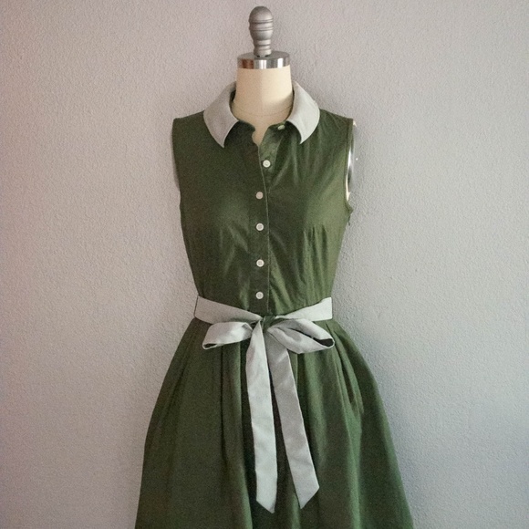 Jones New York Dresses & Skirts - Jones & Co Sleeveless Olive Shirt Dress